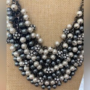 Mesh Necklace with Glass Faux‎ Pearls and Rhinestones